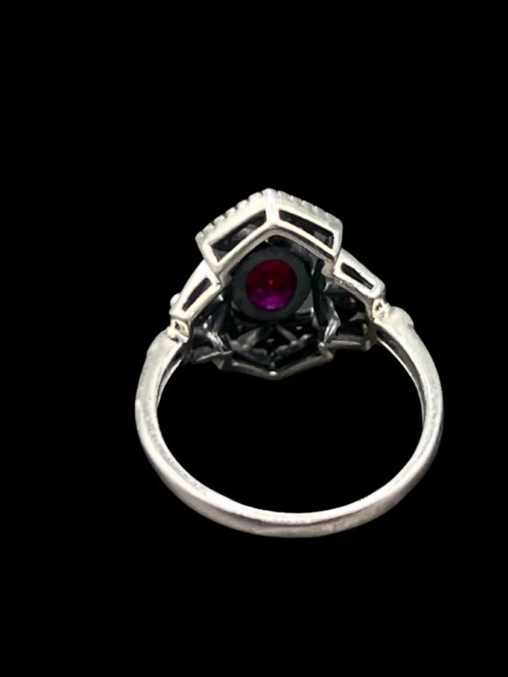 Vintage Art Deco Sterling Silver Ring With Dark Pink Red Tourmaline 925 in Box